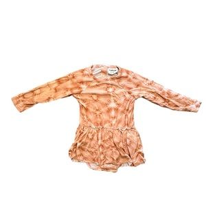 EUC Spearmint Love Long Sleeve Skirted Bodysuit in Desert Jewel (coral tie dye)